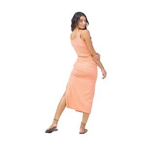 26. Sandpiper Ribbed MIDI Dress in coral color